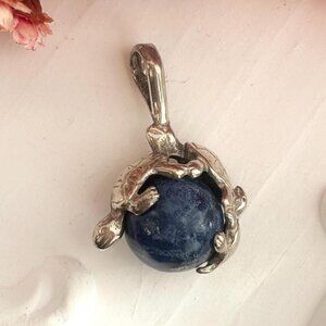 Faux Lapis Lazuli Double Turtle Figural Wrapped Silver T Vintage Pendant Charm